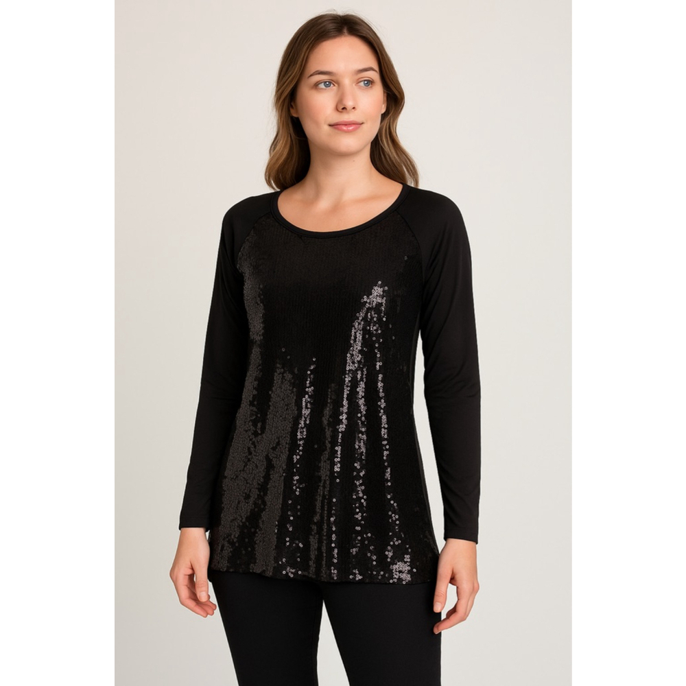 Women's Karen Kane Black Sequin Long Sleeve Tunic Top S